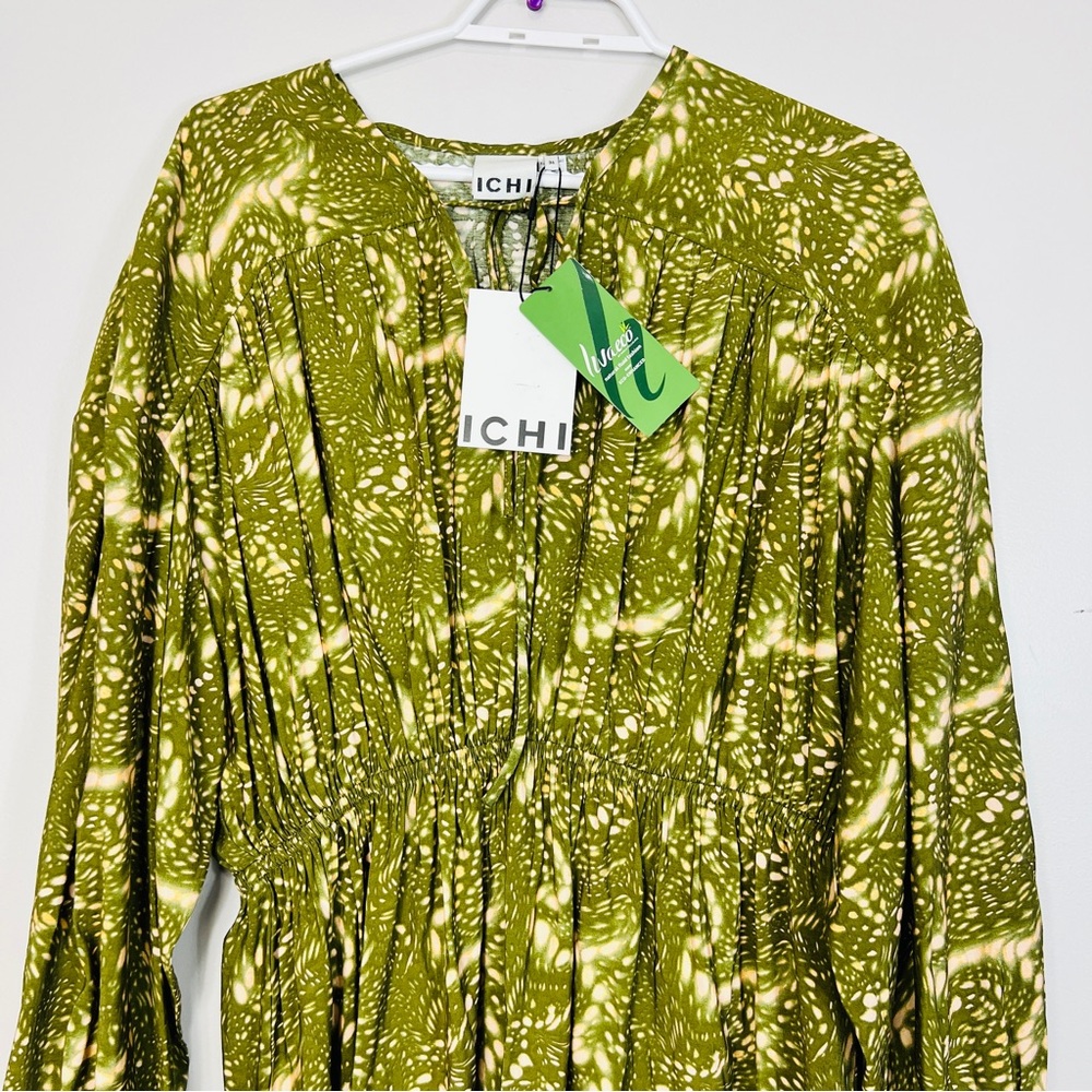 ICHI Green Oversized Boho Abstract Print Dress | Size 36 EU US 6 - Picture 3 of 14
